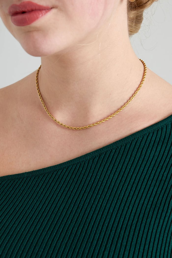 unisex necklace twisted short - Gold color-3.0mm h5Picture3